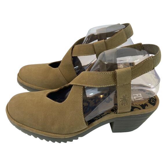 Fly London Wage Tan Leather Strap Heels Shoes Wage368fly Women's Size 41 / US10 - Picture 2 of 8